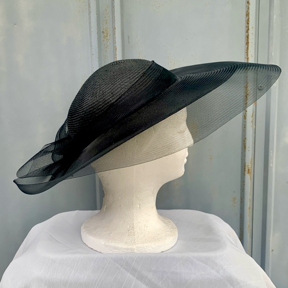 Vintage Black Tilt Hat OS 50s 60s Sonni San Francisco Dior Derby Beetlejuice - Picture 4 of 16